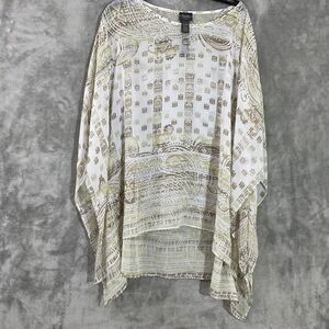 Chico’s  Travelers Stencil Scarf mix print Top Poncho Kimono Sheer S/M EUC
